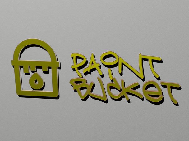 PAINT BUCKET ícone e texto na parede. Ilustração 3D. fundo e resumo
 - Foto, Imagem