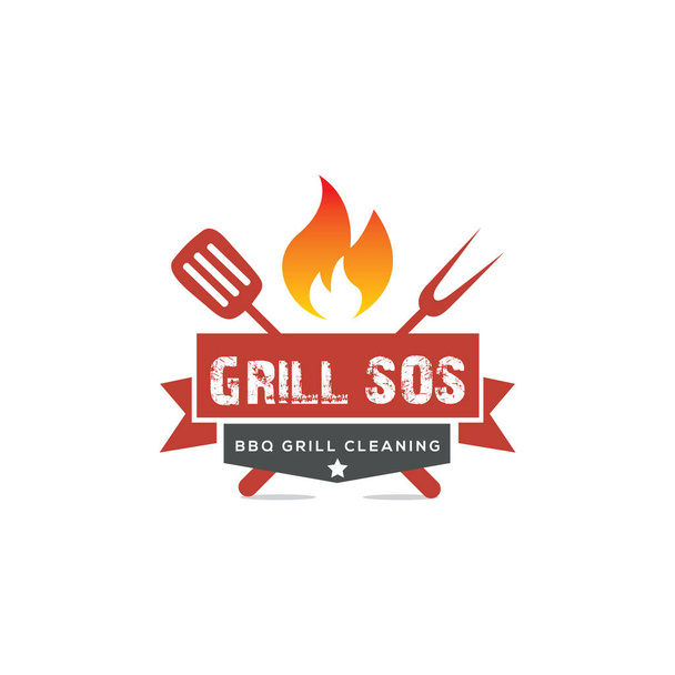 Grillparty Ikone Logo-Design, BBQ Grill Vektor, Restaurant Fast Food Illustration.  - Vektor, Bild