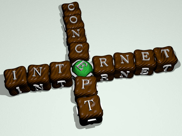 CONCEPTO DE INTERNET crucigrama de letras cúbicas de colores. Ilustración 3D. negocio e icono - Foto, Imagen