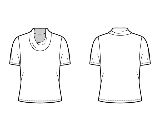 Chawl jersey cuello alto suéter técnica moda ilustración con mangas cortas, cuerpo de gran tamaño.  - Vector, Imagen