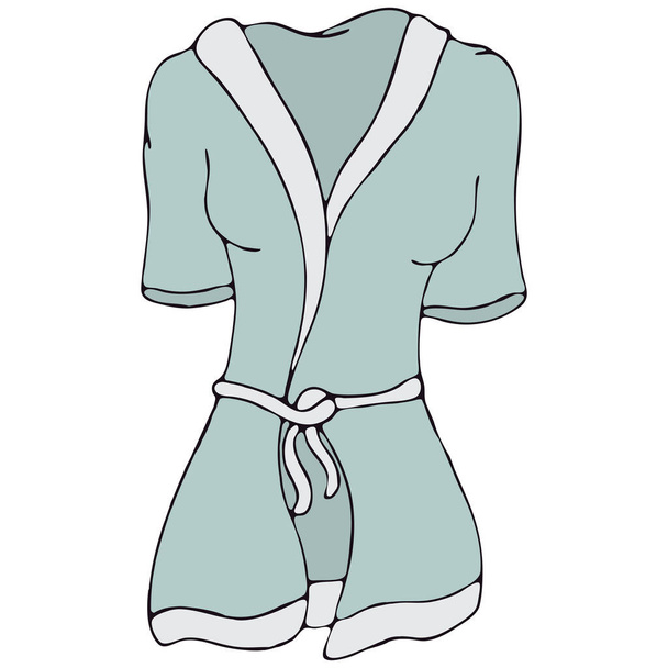 domácí oblečení pro ženy - župan, modré vektorové prvky ve stylu doodle s černým obrysem - Vektor, obrázek