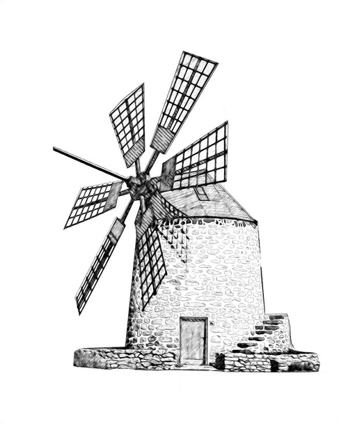 tuulimylly vanha retro vuosikerta piirustus kuvitus taidetta - Valokuva, kuva