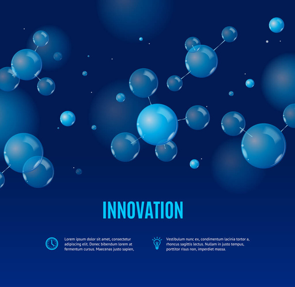 Realistic Detailed 3d Molecule and Innovation Banner Concept Ad Poster Card. Vector - Vetor, Imagem