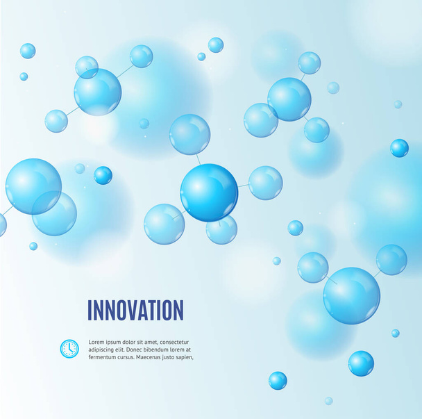 Molécula 3D detalhada realista e inovação Banner Conceito Ad Poster Card. Vetor
 - Vetor, Imagem