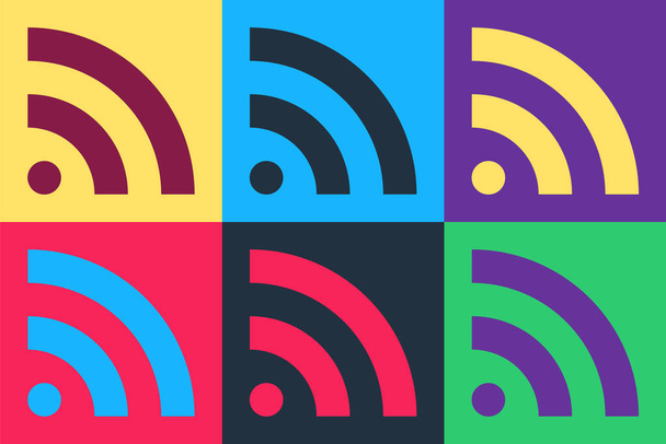 Pop art icône RSS isolé sur fond de couleur. Signal radio. Symbole de flux RSS. Vecteur. - Vecteur, image