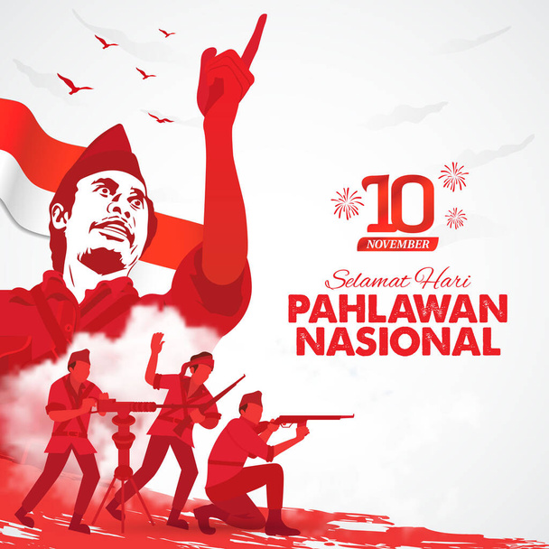 Selamat hari pahlawan nasional. Traduction : Joyeuse journée des héros nationaux indonésiens. illustration vectorielle pour carte de vœux, affiche et bannière - Vecteur, image