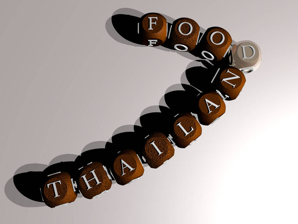 thailand alimentos combinados por letras de dados y cruce de color para los significados relacionados del concepto. Asia y hermosa - Foto, imagen