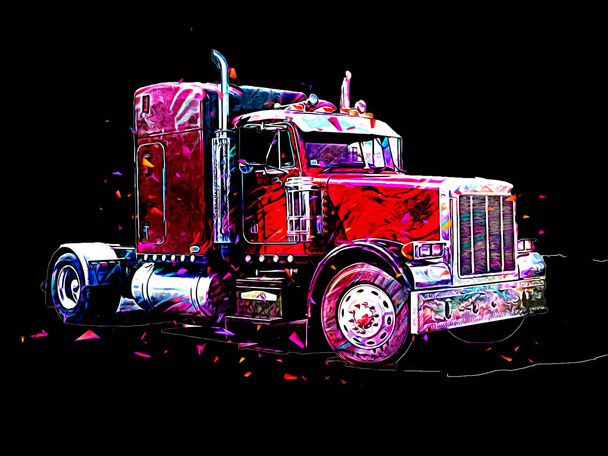 Americký truck ilustrace barva izolované umění vintage retro - Fotografie, Obrázek