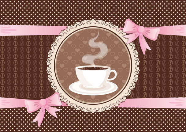 Greetings card with coffee and lace frame - Vector, imagen