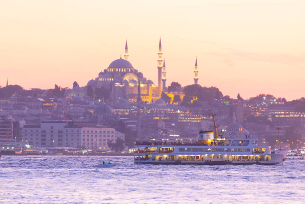 Istanbul city and sunset, the most beautiful viewsMaiden's Tower, New Mosque, Blue Mosque, Hagia Sophia, old clock, topkapi palace, the most beautiful views of Istanbul and sunset - Photo, Image