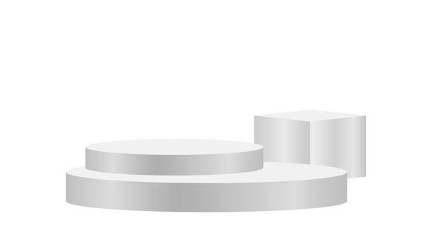plata de pedestal 3d de lujo sobre fondo blanco, caja de círculo de pedestal de plata para la exhibición de productos de cosméticos, demostración de escenario de podio de plata para la posición de victoria de lujo, pedestal de elipse de colocación del producto - Vector, Imagen