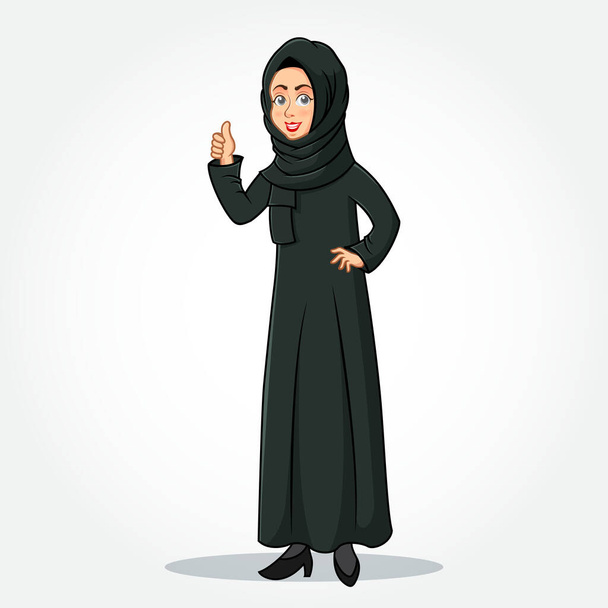 Árabe Empresaria personaje de dibujos animados en la ropa tradicional dando  - Vector, Imagen