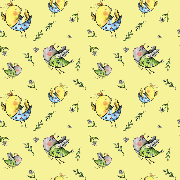 graphic pattern with colorful birds - Fotó, kép