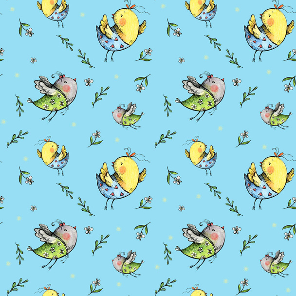 graphic pattern with colorful birds - Photo, Image