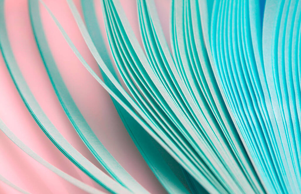 Abstract green, pink tone color wave curl strip paper background. Template for prints, posters, cards. - Photo, Image