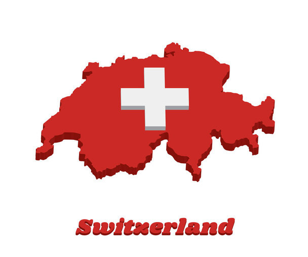 3d Zarys mapy i flaga Szwajcarii, Składa się z czerwonej flagi z białym krzyżem w centrum z tekstem Szwajcaria. - Wektor, obraz