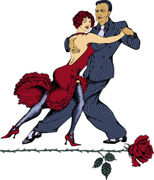  タンゴを踊るカップル。ギャングスタイル1930. - ベクター画像