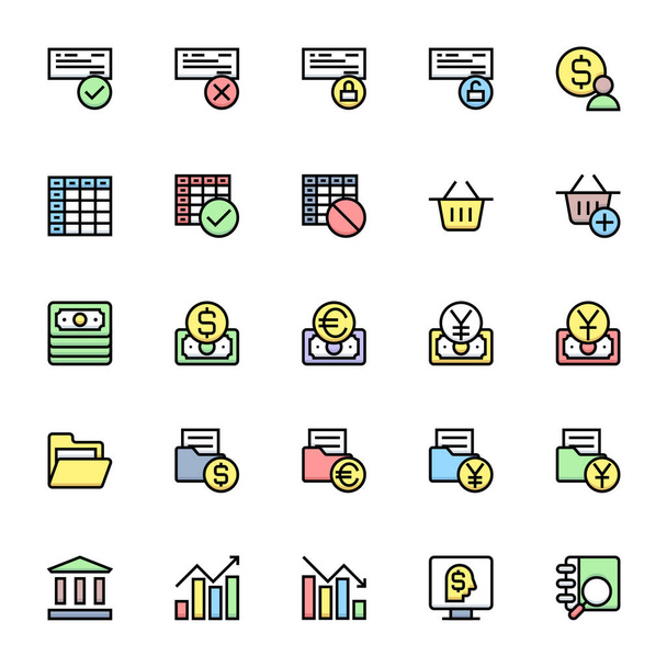 Заполненные цветные иконки для бизнеса и финансов. - Вектор,изображение