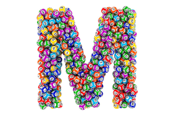 Letter M, from lottery balls. 3D rendering isolated on white background - 写真・画像