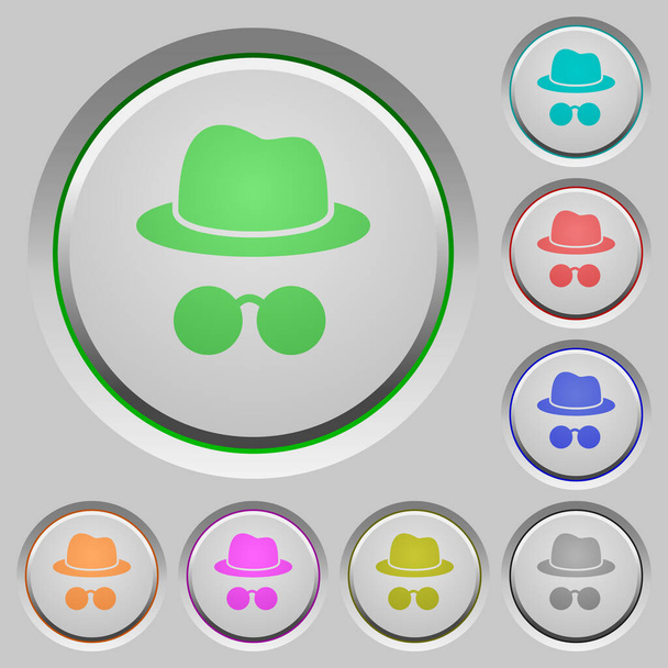 Iconos de incógnito con gafas de color en botones hundidos - Vector, Imagen