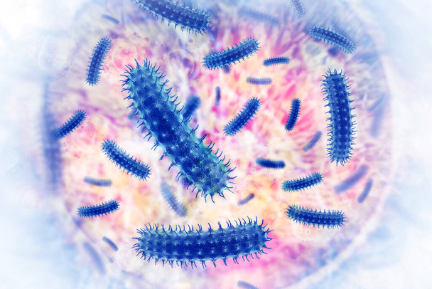 Bakterie na vědeckém pozadí. 3D ilustrace - Fotografie, Obrázek