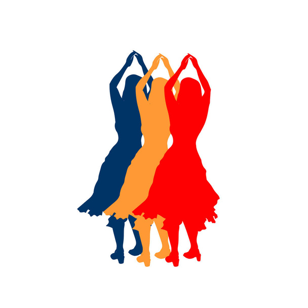 Baile de las mujeres siluetas de colores sobre fondo blanco - Vector, Imagen