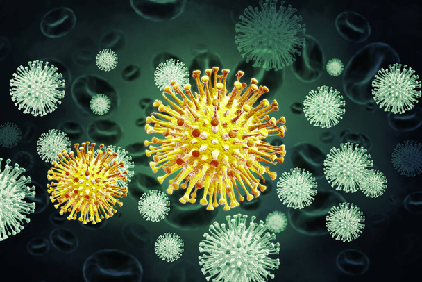 Virüs kan hücrelerine bulaştı. 3d illüstrasyon - Fotoğraf, Görsel