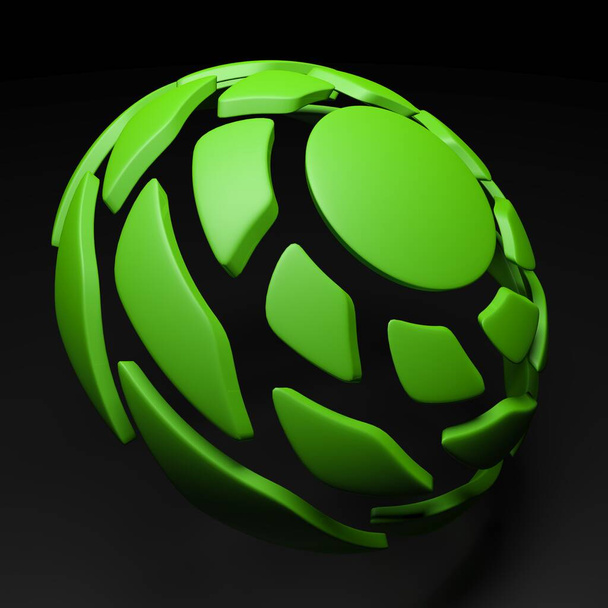 Spiralhalbkugel grün gefärbt auf schwarzem Hintergrund - 3D-Darstellung - Foto, Bild