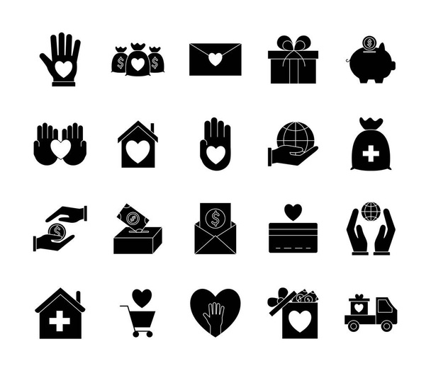 Charity silhouette stile fascio di icone disegno vettoriale - Vettoriali, immagini