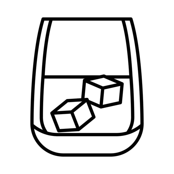 Ποτήρι ουίσκι με πάγο, σε στυλ γραμμής - Διάνυσμα, εικόνα