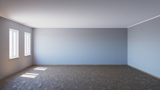 Interior vazio com piso de parquet Lit by the Sun, ilustração 3d
 - Foto, Imagem