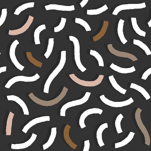 messy graphic line elements modern doodle minimalistic white beige brown seamless pattern on dark background - ベクター画像