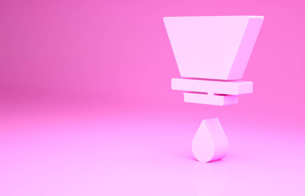Розовый V60 кофеварка значок изолированы на розовом фоне. Концепция минимализма. 3D-рендеринг. - Фото, изображение