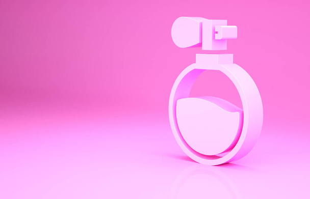 Pinkfarbenes Parfüm-Symbol auf rosa Hintergrund. Minimalismus-Konzept. 3D Illustration 3D Renderer. - Foto, Bild