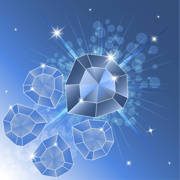 Eine Reihe von Edelsteinen, Diamanten. Magische Kristalle auf hellem Hintergrund. Fünf Kristalle sind isoliert, glänzend, funkelnd. Vektorgrafik - Vektor, Bild