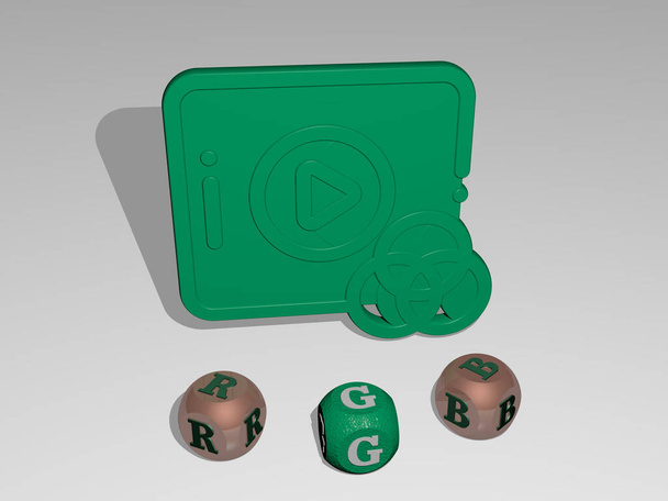 Texte rond RVB de lettres cubes autour de l'icône 3D. Illustration 3D. adobe et contexte - Photo, image