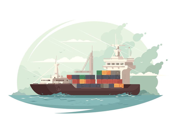 Containerschiff im Meer - Vektor, Bild