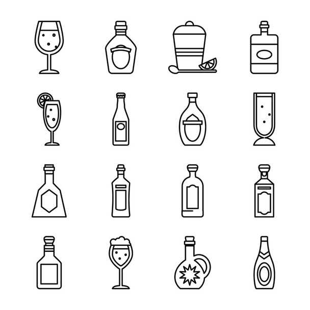 Whiskyflaschen und Spirituosenflaschen Symbolset, Linienstil - Vektor, Bild