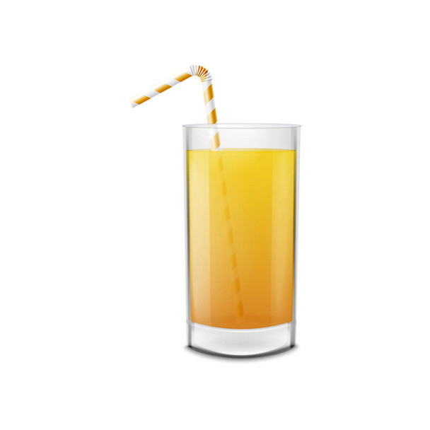 Glass of orange juice with a straw, fresh fruit drink. - Vetor, Imagem
