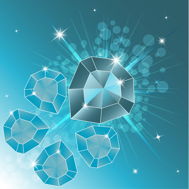A set of precious stones, diamond. Magic crystals on a bright background. Five crystals are isolated, shiny, sparkling. Vector graphics - Vector, Image