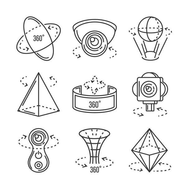 set of icons camera 360 degrees on white background - Vector, Image