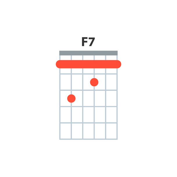 Піктограма гітарного акорду F7. Основні гітарні акорди вектор ізольовані на білому. Ілюстрація гітарного уроку
. - Вектор, зображення
