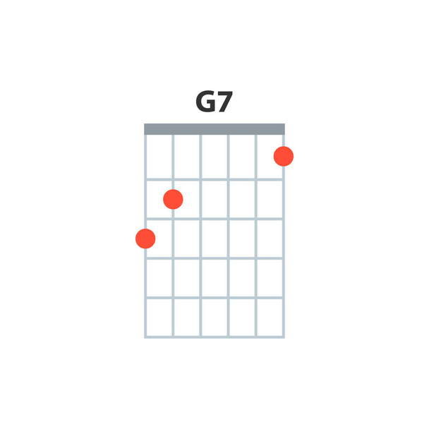 G7ギターコード・アイコン。ギターの基本的なコードベクトルを白で分離。ギターレッスンイラスト. - ベクター画像