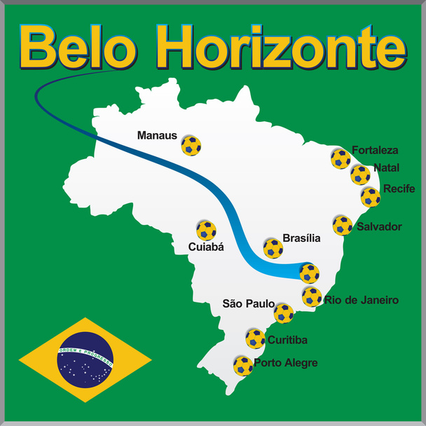 Belo Horizonte - карта Бразилии футбольный мяч
 - Вектор,изображение