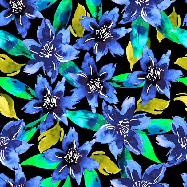 Seamless pattern with watercolor flowers. Trendy floral textile design. Vector. - Vecteur, image
