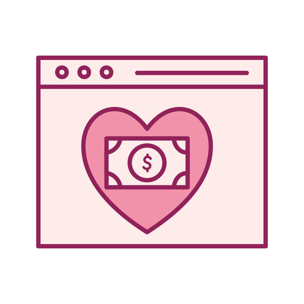 site de don avec facture à l'intérieur de la ligne du cœur et design vectoriel icône de style de remplissage - Vecteur, image