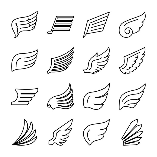 Sólyom szárnyak és szárnyak ikonkészlet, vonalstílus - Vektor, kép