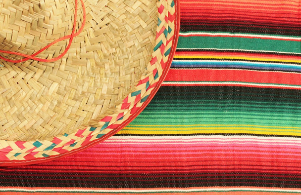 Cinco de Mayo Poncho serape Sombrero paski tło - Zdjęcie, obraz