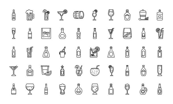 conjunto de iconos de licores, estilo de línea - Vector, imagen