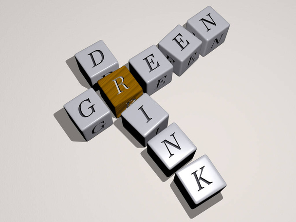 crucigrama bebida verde por letras de dados cúbicos. Ilustración 3D. fondo y hermoso - Foto, Imagen
